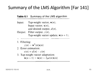 Summary of the LMS Algorithm [Far 141]




02/03/13 15:14      A.H.                   15
 