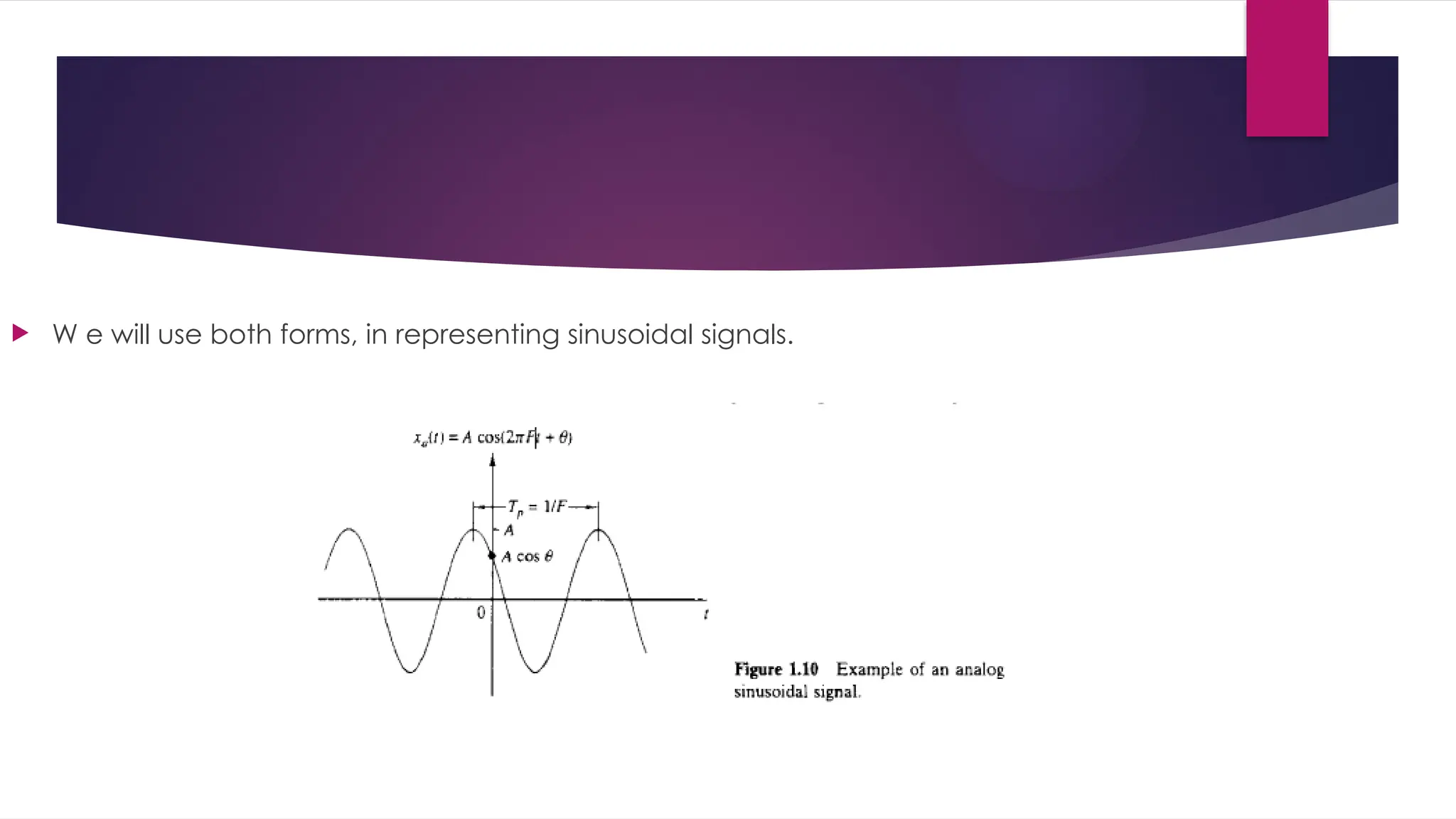  W e will use both forms, in representing sinusoidal signals.
 