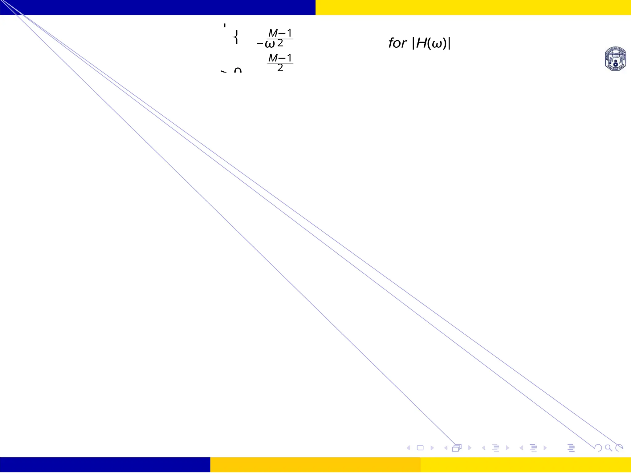 
 −ω for |H(ω)|
> 0
FIR Filter Design Symmetric and Antisymmetric FIR
Filters
22 /
October 25,
UNIT - 7: FIR Filter
M−1
2
M−1
2
 