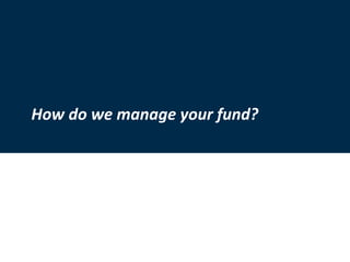 For Professional Investor use only
13
How do we manage your fund?
 