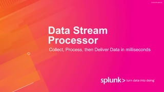 © 2019 SPLUNK INC.
Data Stream
Processor
Collect, Process, then Deliver Data in milliseconds
 