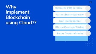 Why
Implement
Blockchain
using Cloud??
Company name
Better Decentralization
Efficient Ownership Tracking
Increased Data Security
Faster Disaster Recovery
Geo-Independence
22
 