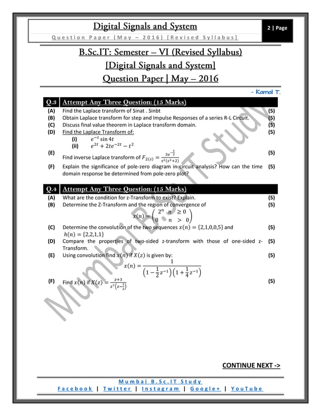 Digital Signals and System (May – 2016) [Revised Syllabus | Question ...