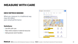 29FOR Data Science Skills Development Symposium, Edinburgh, FROM The Leaders in Smart Data for Automotive & Financial Industries
SUMMARY OF “RANK” BENEFITS OF SCHEMA.ORG
• CTR increase (Rich Snippets effect)
• Better Brand visibility
(Knowledge Panels and Factual Answers)
• Better Product positioning
(Rich snippets & Tabular results)
• Faster way to reach searched content
(more sitelinks)
• Better mobile device experience of
search
11.09.2015 – Google:
„Over time, I think it [structured markup] is
something that might go into the rankings as well.
If we can recognize someone is looking for a car, we can
say oh well, we have these pages that are marked up
with structured data for a car, so probably they are
pretty useful in that regard. We don’t have to guess if
this page is about a car.”
John Mueller / Webmaster Trends Analyst @Google
 