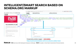 55FOR Data Science Skills Development Symposium, Edinburgh, FROM The Leaders in Smart Data for Automotive & Financial Industries
Corporate product page + microdata
http://nusil.com/product/r-2370_rtv-silicone-rubber-foam
INTELLIGENT/SMART SEARCH BASED ON
SCHEMA.ORG MARKUP
 