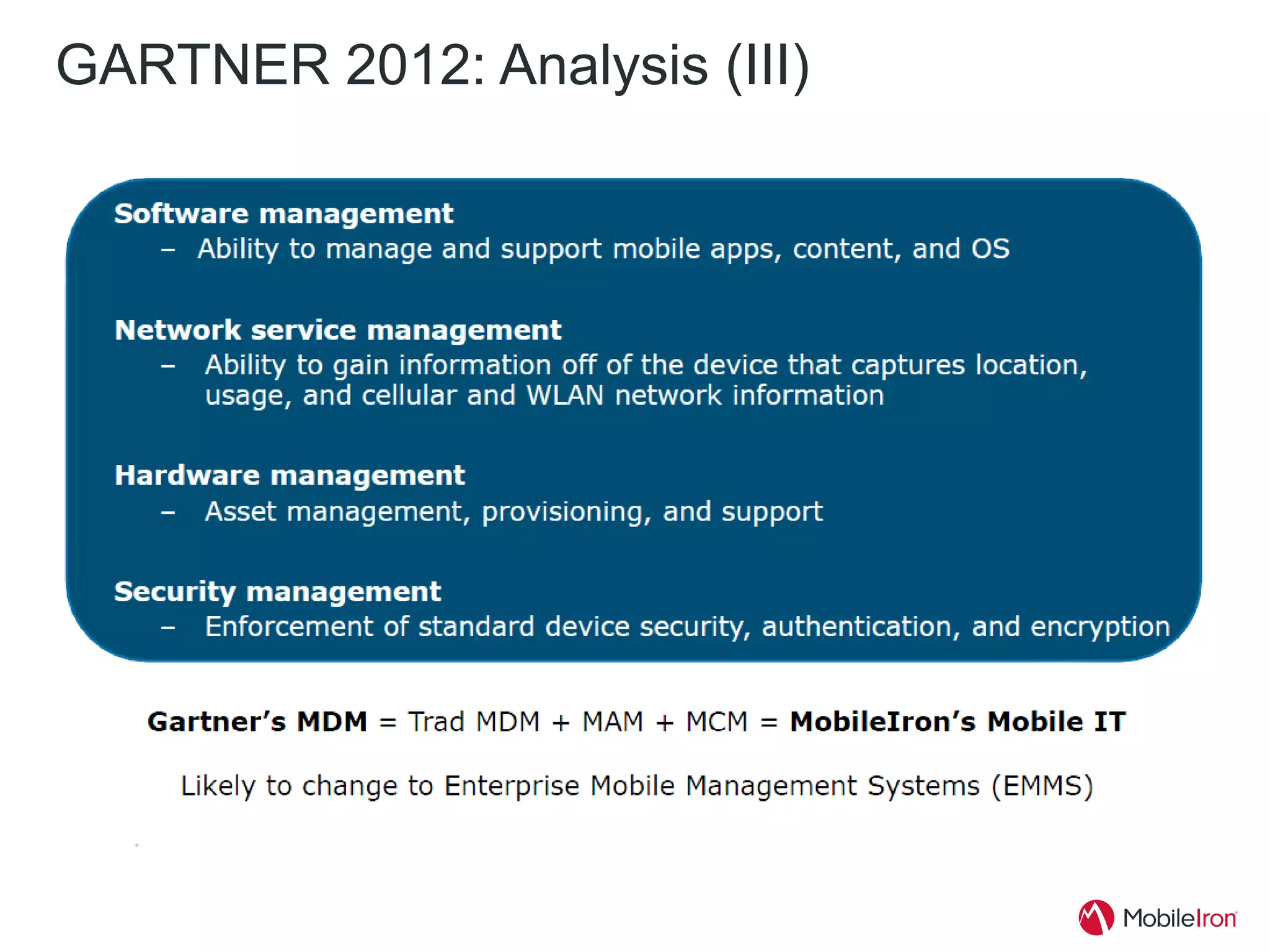 GARTNER 2012: Analysis (III)
 