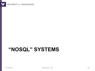 “NOSQL” SYSTEMS
6/17/2015 Bill Howe, UW 28
 