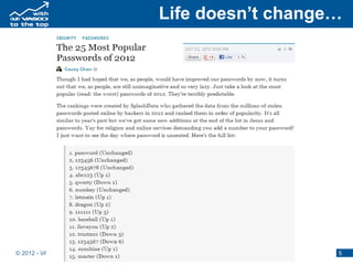Life doesn’t change…




© 2012 - VASCO Data Security                      5
 