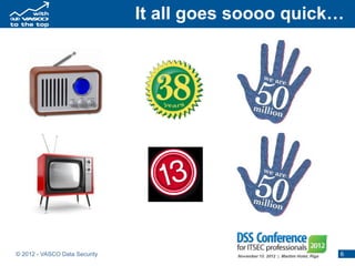 It all goes soooo quick…




© 2012 - VASCO Data Security                          6
 