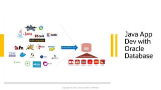 Java App
Dev with
Oracle
Database
Copyright © 2024, Oracle and/or its affiliates
 