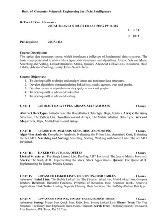 20CAI104 DATA STRUCTURES USING PYTHON syllabus | PDF