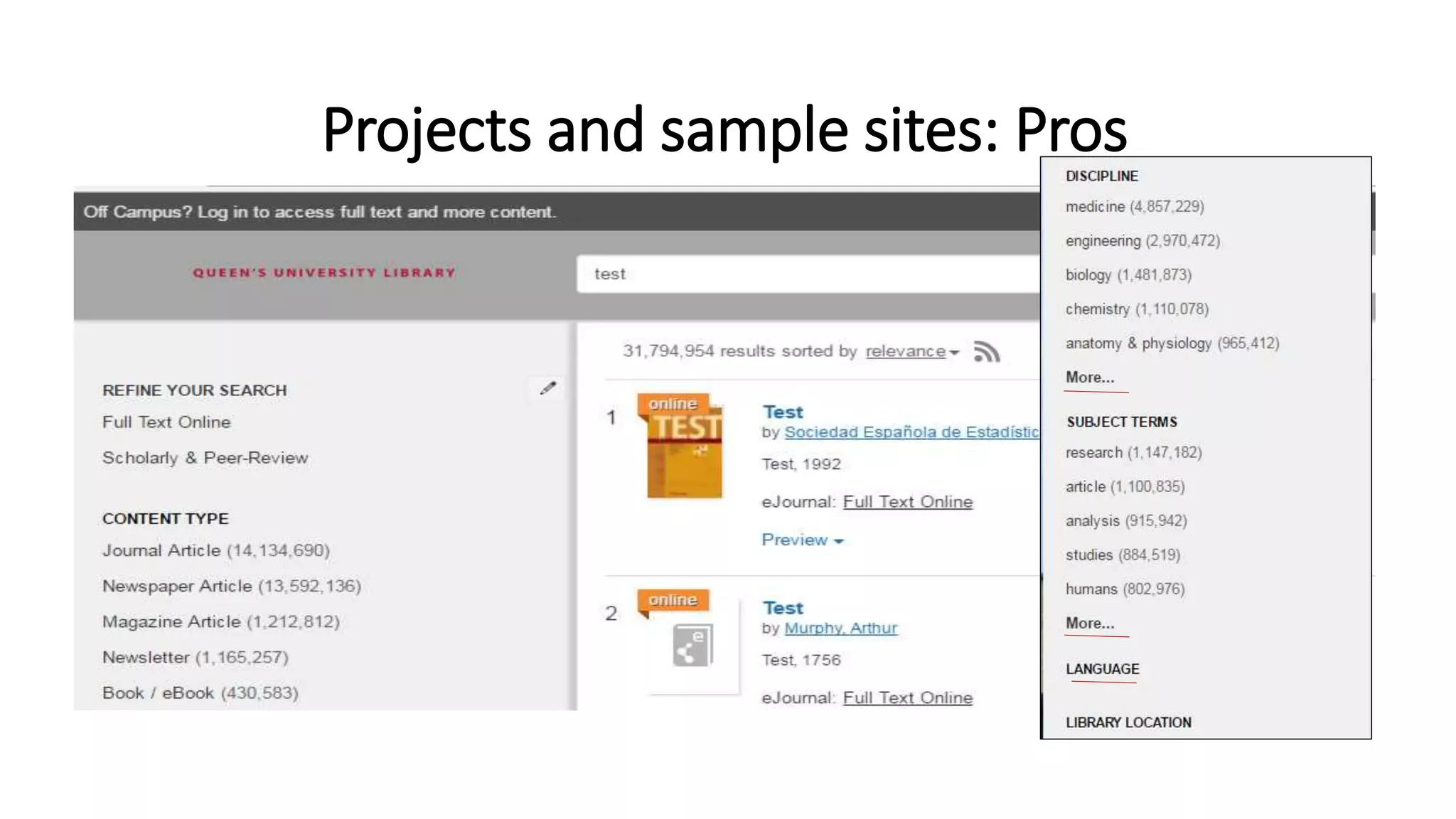 Projects and sample sites: Pros
 