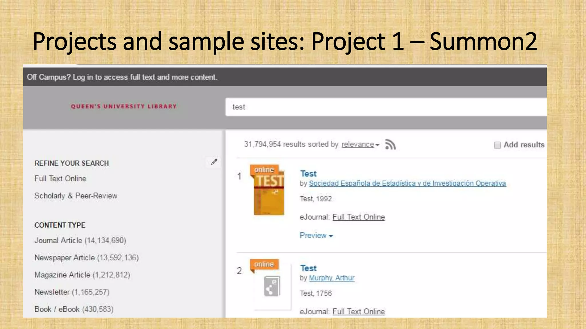 Projects and sample sites: Project 1 – Summon2
 