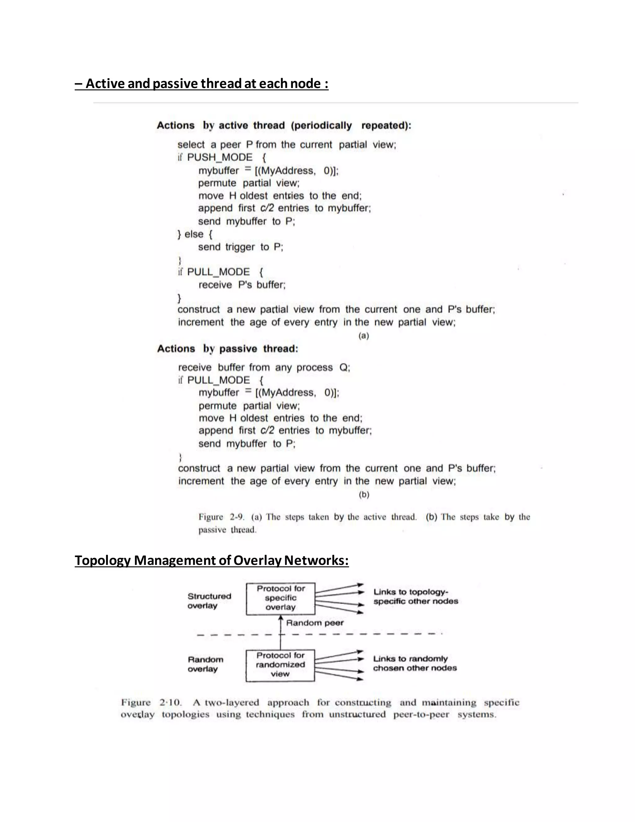 – Active andpassive threadat eachnode :
Topology Management of Overlay Networks:
 