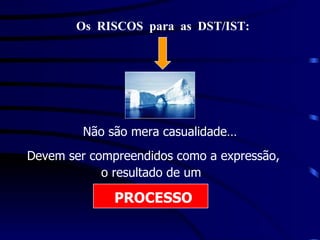 Os  RISCOS  para  as  DST/IST: Não são mera casualidade… Devem ser compreendidos como a expressão, o resultado de um   PROCESSO 