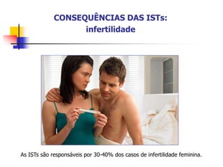 CONSEQUÊNCIAS DAS ISTs:
infertilidade
As ISTs são responsáveis por 30-40% dos casos de infertilidade feminina.
 