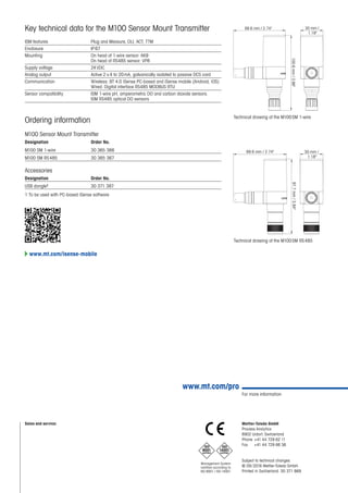69.6 mm / 2.74" 30 mm /
1.18"
97.7mm/3.84"
www.mt.com/pro
69.6 mm / 2.74" 30 mm /
1.18"
100.6mm/3.96"
Technical drawing of...