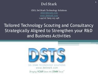 Tailored Technology Scouting and Consultancy Strategically Aligned to Strengthen your R&D and Business Activities 
Del Stark 
CEO, Del Stark Technology Solutions 
del@delstark.com 
www.delstark.com 
+44 (0) 7903 115 148 
1  