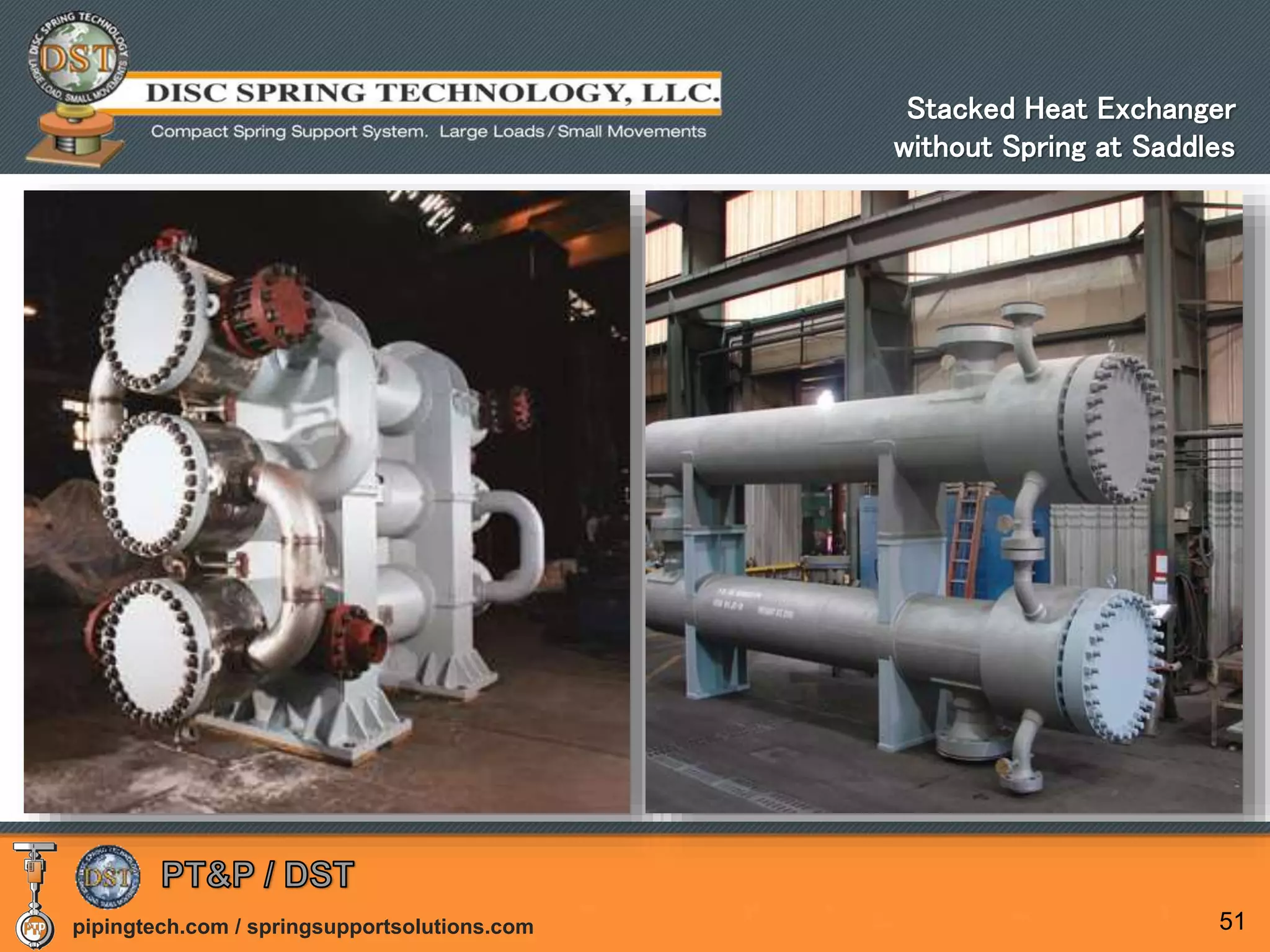 pipingtech.com / springsupportsolutions.com 51
Stacked Heat Exchanger
without Spring at Saddles
 