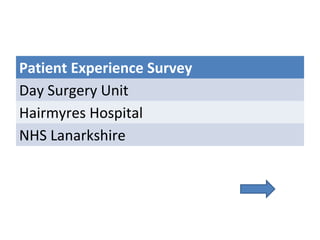 Patient Experience Survey
Day Surgery Unit
Hairmyres Hospital
NHS Lanarkshire
 