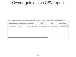 Owner gets a nice CSV report 
38 
 