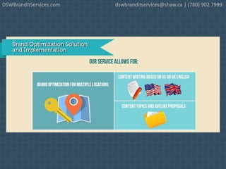 DSWBrandItServices.com dswbranditservices@shaw.ca | (780) 902 7989
 