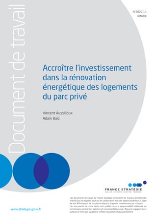 N°2020-14
octobre
Les documents de travail de France Stratégie présentent les travaux de recherche
réalisés par ses expert...