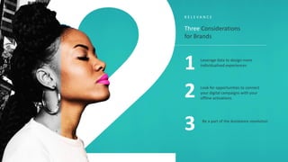 Be a part of the Assistance revolution
Look for opportunities to connect
your digital campaigns with your
offline activations
Leverage data to design more
individualised experiences
1
2
3
Three Considerations
for Brands
R E L E V A N C E
 