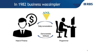 In 1982 business wassimpler
5
Headof Finance Programmer
Daily conversations
Demonstrable
Software
 