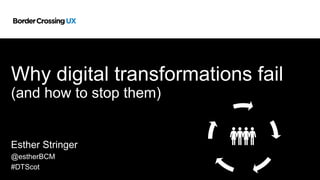 Why digital transformations fail
(and how to stop them)
Esther Stringer
@estherBCM
#DTScot
B
C
U
X
*
 