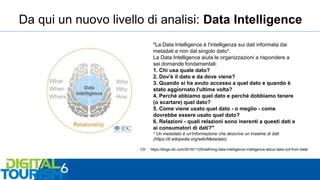 Da qui un nuovo livello di analisi: Data Intelligence
"La Data Intelligence è l'intelligenza sui dati informata dai
metada...