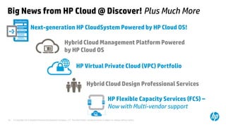 Make Hybrid Real with HP Cloud Today!
1

2

Learn more about HP Cloud at the many Technical Sessions,
Innovation Theatre, ...