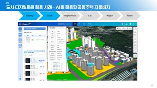 도시 디지털트윈 활용 사례 – AI를 활용한 공동주택 자동배치
05
- 34 -
Building Locale Neighborhood City Region Nation
 