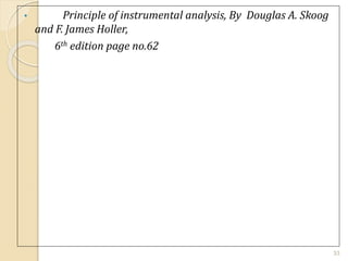 • Principle of instrumental analysis, By Douglas A. Skoog
and F. James Holler,
6th edition page no.62
33
 