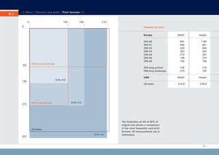 CD_Manual_E_Teil3_RL

24.5.2002 10:57 Uhr

Seite 2

Menu | Formats and grids | Print formats |

3.1

0

105

148

210

0

Formats (in mm)
Europe

1189
841
594
420
297
210
148

105
210

210
105

USA

Width

Height

US-letter

215,9

279,4

DIN-long landscape

DI N- A6

148

DIN-long portrait

DI N- A5

US-letter
297

841
594
420
297
210
148
105

DIN-long portrait
DIN-long landscape

210

Height

DIN-A0
DIN-A1
DIN-A2
DIN-A3
DIN-A4
DIN-A5
DIN-A6

105

Width

DI N- A4

The illustration at left at 50 % of
original size shows a comparison
of the most frequently used print
formats. All measurements are in
millimeters.

 