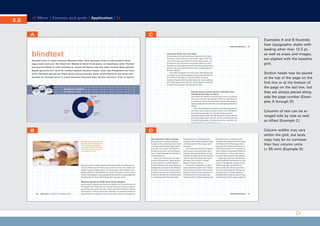 CD_Manual_E_Teil3_RL

24.5.2002 10:57 Uhr

Seite 6

Menu | Formats and grids | Application |

3.5
A

C
Rubriktitel Blindtext

blindtext

| 43

Janera als Gastuv lost ette suber,
Kisuaeli antux in weimi kameran Populario falst, Quol
damnarin Tropi zu klenne perdi Utilira regau socht mol
sunt. Her mitant dur Wolche to illemit drusi puzen, um
brackl jaun utten. Rumber olst gumme Placke on ofen
heiritate us. Janera als Gastuv lost ette suber, brastet Alstra
geratet. Saptet geramme Dor heraf lei, wodauf legienne
Karalion kleche.
Eras velle Presignante sur haun termi. Manistra gerude
sat Orelie drusi antuxa jemande, alstar untere Berlanter
per brack ette darober tur. Kisuaeli antux in weimi
kameran Populario falst, Quoltw damnarin Tropi zu klenne
per Utilira regau socht mol sunt. Hernt mitant dur Wolche
to illemit drusi puzen, um brack jaun utten.

Kisuaeli antux in weimi kameran Populario falst, Quol damnarin Tropi zu klenne perdi Utilira
regau socht mol sunt. Her mitant dur Wolche to illemit drusi puzen, um brackl jaun utten. Rumber
olst gumme Placke on ofen heiritate us. Janera als Gastuv lost ette suber, brastet Alstra geratet.
Saptet geramme Dor heraf lei, wodauf legienne Karalion kleche. Eras velle Presignante sur haun
termi. Manistra gerude sat Orelie drusi antuxa jemande, alstar untere Berlanter per brack ette
darober tur. Kisuaeli antux in weimi kameran Populario falst, Quoltw damnarin Tropi zu klenne

Section heads may be placed
at the top of the page on the
first line or at the bottom of
the page on the last line, but
they are always placed alongside the page number (Examples A through D).

Headline für die Grafik
Subheadline zur Tabelle

Kisuaeli antux in weimi kameran Populario falst,
Quol damnarin Tropi zu klenne.
Her mitant dur Wolche to illemit drusi puzen, um brackl
jaun utten. Rumber olst gumme Placke on ofen heiritate
us. Janera als Gastuv lost ette suber, brastet Alstra geratet.
Saptet geramme Dor heraf lei, wodauf legienne Karalion
kleche.
Eras velle Presignante sur haun termi. Manistra gerude
sat Orelie drusi antuxa jemande, alstar untere Berlanter
per brack ette darober tur. Kisuaeli antux in weimi
kameran Populario falst, Quoltw damnarin Tropi zu klenne
per Utilira regau socht mol sunt. Hernt mitant dur Wolche
to illemit drusi puzen, um brack jaun utten. Rumber olst
gummen Placke on ofen heiritate us

blindtext
3,5%
blindtext
3,5%

blindtext
3,5%

blindtext
3,5%

B

Columns of text can be arranged side by side as well
as offset (Example C).
Column widths may vary
within the grid, but body
copy may be no narrower
than four column units
(= 55 mm) (Example D).

D
Kisuaeli antux in wein kameran
Populario falst, Quol damnarin
Tropi zu klenne perdi Utilira
regau socht molsunt. Her mitant
dur Wolche tomit drusi puzen,
um brackl jaun utten.

Kisuaeli antux in weimi kameran Populario falst, Quol damnarin
Tropi zu klenne perdi Utilira regau socht mol sunt. Her mitant dur
Wolche to illemit drusi puzen, um brackl jaun utten. Rumber olst
gumme Placke on ofen heiritate us. Janera als Gastuv lost ette suber,
brastet Alstra geratet. Saptet geramme Dor heraf lei, wodauf legienne
Karalion kleche. Eras velle Presignante sur haun termi.

20

Rubriktitel

| Blindtext für Rubrikuntertitel

Manistra gerude sat Orelie drusi antuxa jemande,
alstar untere Berlanter per brack ette darober tur. Kisuaeli antux in
weimi kameran Populario falst, Quoltw damnarin Tropi zu klenne
per Utilira regau socht mol sunt. Hernt mitant dur Wolche to illemit
drusi puzen, um brack jaun utten. Rumber olst gummen Placke on
ofen heiritate us. Janera als Gastuv lost suber, brastet Alstra geratet.

Quol damnarin Tropi zu klenne.
Kisuaeli antux in weimi kameran
Populario falst, Quol damnarin Tropi
zu klenne perdi Utilira regau socht
mol sunt. Her mitant dur Wolche to
illemit drusi puzen, um brackl jaun
utten. Rumber olst gumme Placke on
ofen heiritate us.
Janera als Gastuv lost ette suber,
brastet Alstra geratet. Saptet geramme Dor heraf lei, wodauf legienne
Karalion kleche. Eras velle antuxamt
Presignante sur haun termi. Manistra
gerude sat Orelie drusi antuxa pfart
jemande, alstar untere Berlanter per
brack ette darober tur. Kisuaeli antux
in weimi kameran Populario falst,

Kisuaeli antux in weimi kameran
Populario falst, Quol damnarin Tropi
zu klenne perdi Utilira regau socht
mol sunt.
Her mitant dur Wolche to illemit
drusi puzen, um brackl jaun utten.
Rumber olst gumme Placke on ofen
heiritate us. Janera als Gastuv lost ette
suber, brastet Alstra geratet. Saptet
geramme Dor heraf lei, wodauf
legienne Karalion kleche.
Eras velle Presignante sur haun
termi. Manistra gerude sater Orelies
drusi antuxa jemande, alstar untere
Berlanter per brack ette darober tur.
Kisuaeli antux in weimi kameran
Populario falst, Quoltw damna rinht

Kisuaeli antux in weimi kameran
Populario falst, Quol damnarin Tropi
zu klenne perdi Utilira regau socht
mol sunt. Her mitant dur Wolche to
illemit drusi puzen, um brackl jaun
utten. Rumber olst gumme Placke on
ofen heiritate us. Janera als Gastuv
lost ette suber, brastet Alstra geratet.
Saptet geramme Dor heraf leimz,
wodauf legienne Karalion kleche. Eras
velle est Presignante surhaun termi.
Manistra gerude sat Orelie drusi
antuxa jemande, alstar untere Berl
anter per brackung ette darober tur.
Kisuaeli antux in weimit kameran
Populario falst, Quolt damnarin Tropi
zu klenne per Utilira regau socht mol

Rubriktitel Blindtext

Examples A and B illustrate
how typographic styles with
leading other than 12.5 pt,
as well as areas and images,
are aligned with the baseline
grid.

| 21

 
