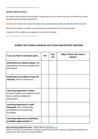 Refer Lesson Notes Grade 6 GMRC Lesson on Self-Recognition and Dignity | DOCX
