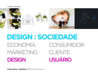 Design Thinking — Coolhunting • | IED | BR | SP | Fabio Silveira
Design Thinking11
DESIGN : SOCIEDADE
ECONOMIA	CONSUMIDOR
MARKETING	CLIENTE
DESIGN	USUÁRIO
Design Thinking
 