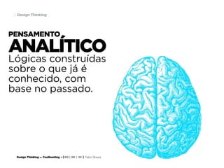 Design Thinking — Coolhunting • | IED | BR | SP | Fabio Silveira
Design Thinking31
PENSAMENTO
Lógicas construídas
sobre o que já é
conhecido, com
base no passado.
ANALÍTICO
 
