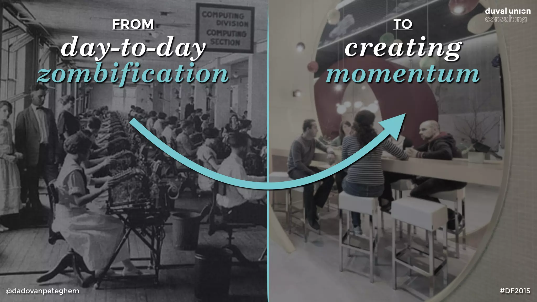 @dadovanpeteghem #DF2015
FROM
day-to-day
zombification
TO
creating
momentum
 