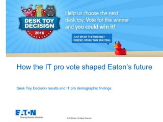© 2016 Eaton. All Rights Reserved..
How the IT pro vote shaped Eaton’s future
Desk Toy Decision results and IT pro demographic findings
 
