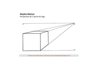 Noções	
  Básicas	
  

Perspec=va	
  de	
  1	
  ponto	
  de	
  fuga	
  

Professoras	
  Ana	
  Cris=na	
  Castro	
  e	
  	
  Carla	
  Freitas	
  |	
  www.caliandradesenhos.blogspot.com.br	
  

 