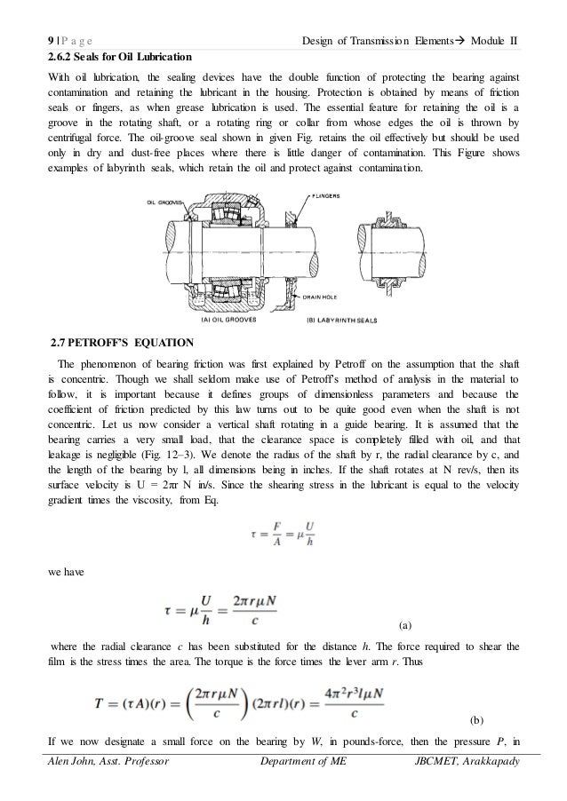Design of transmission elements
