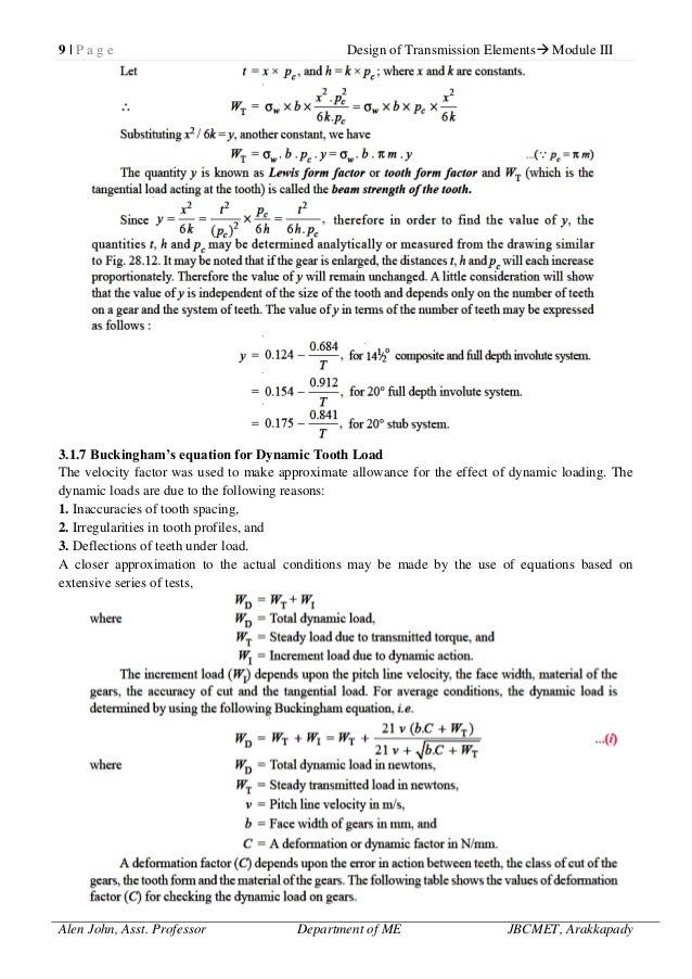 Design of transmission elements