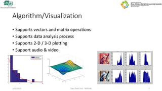 Algorithm/Visualization
• Supports vectors and matrix operations
• Supports data analysis process
• Supports 2-D / 3-D plo...