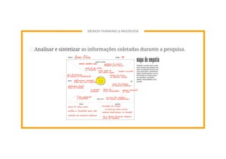 DESIGN THINKING & NEGÓCIOS
⊡Analisar e sintetizar as informações coletadas durante a pesquisa.
 