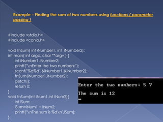 Recursion	The term recursion refers to a situation in which a function calls itself either directly or indirectly.Indirectly recursion:Occurs when one functions and they can be useful in some situations.This type of recursion can be used to calculated the factorial of a number and others situation.