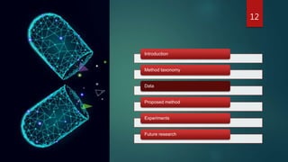 Introduction
Method taxonomy
Data
Proposed method
Experiments
Future research
12
 