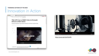 Innovation in Action
THINKING OUTSIDE OF THE BOX
https://youtu.be/iSs2KYs4Hfk
www.envisioninglabs.com
 
