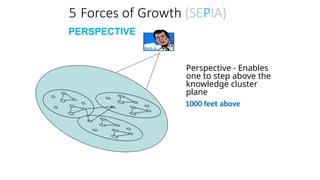 PERSPECTIVE
Perspective - Enables
one to step above the
knowledge cluster
plane
1000 feet above
5 Forces of Growth (SEPIA)
 